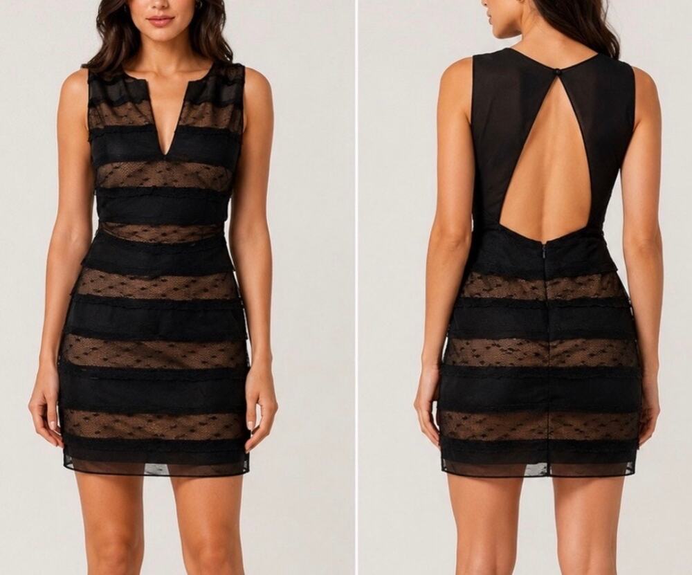 BCBGMAXAZRIA Fionna Black Sheer Lace Bodycon Cocktail Dress NWT Size 0